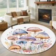 thumbnail image 3 of Spring Floral Round Area&nbsp;Rug 6ft Watercolor Purple Orange Pink Mushroom Farmhouse Non-Slip&nbsp;Washable Circle Rugs Soft Felt Indoor Floor Mat for Bedroom Kitchen Living Room Bathroom, 3 of 9