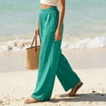 thumbnail image 7 of Pants Authentics Womens Relaxed Fit Stretch Pant Women Linen Wide Leg Pants High Waisted Elastic Waist Flowy Casual Summer Beach Pants for Women Green S, 7 of 7