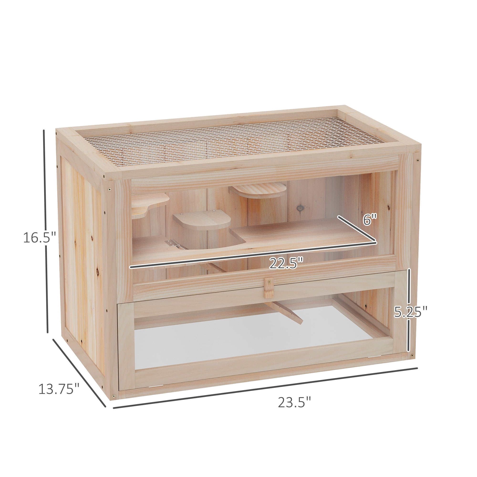 Pet Playpen PawHut 2-Level Hamster Cage Mice and Rat House, Small Animal Habitat for Guinea Pigs, Chinchillas with Openable Top, Front Door, Shelf and Ladder,Guinea Pig Cage