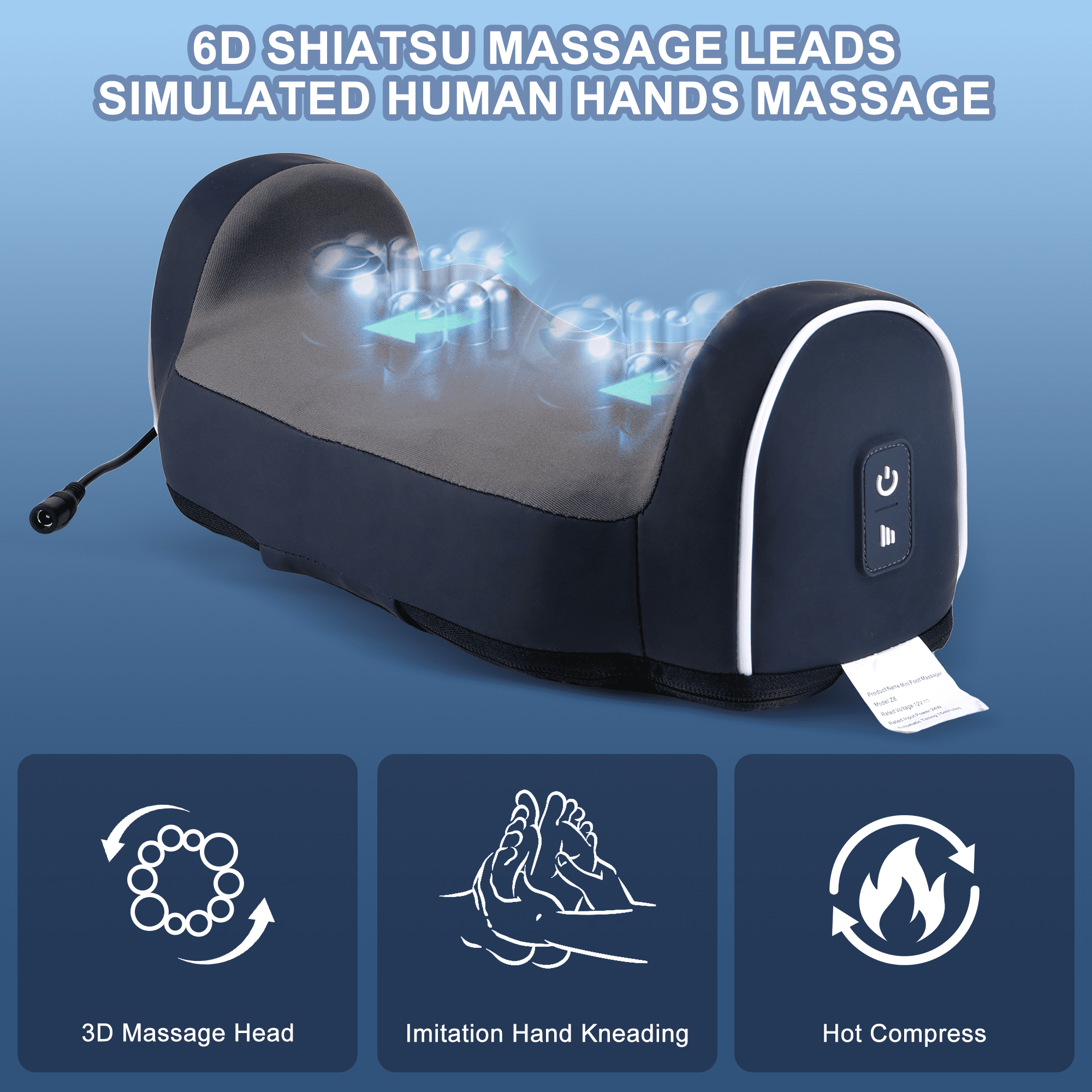Electric Shiatsu Foot Calf Massager with Heated Kneading Rolling Relaxation Leg Arm Massage Acupuncture Points Multipurpose Gift