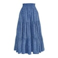 thumbnail image 4 of Yucgh Women's Denim Print Pleated Midi Skirt with Bow, Retro Casual Long Skirt, Flowy Bohemian Skirt with Elastic Waist,Royal Blue,L, 4 of 7