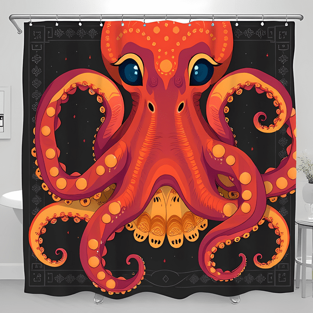 Vibrant Octopus Shower Curtain - Artistic Ocean Design with Rich Colors & Detailed Tentacles