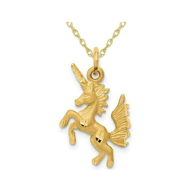 14K Yellow Gold Dancing Young Unicorn Charm Pendant Necklace with Chain