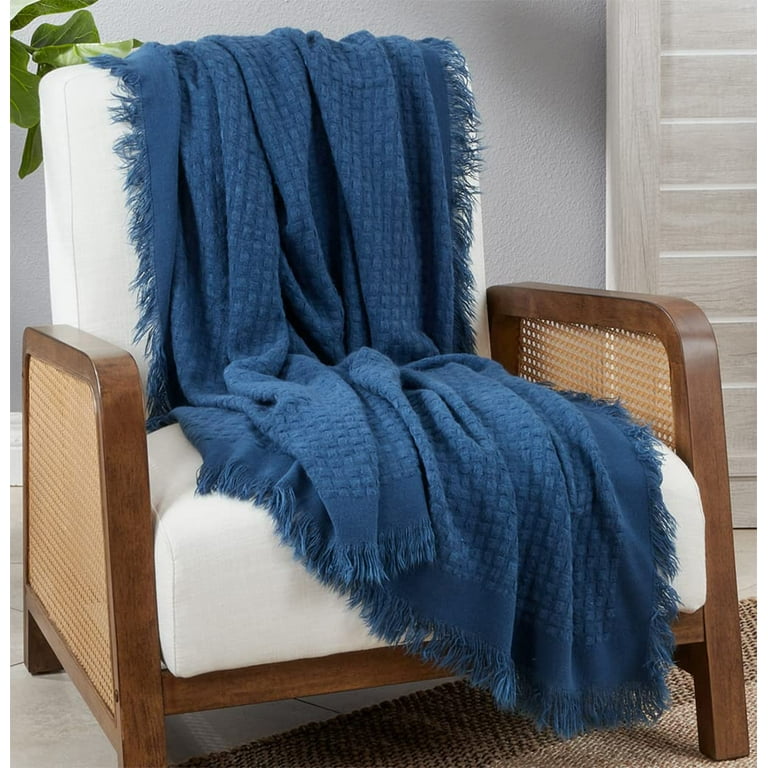 Navy throw blanket with fringe hotsell
