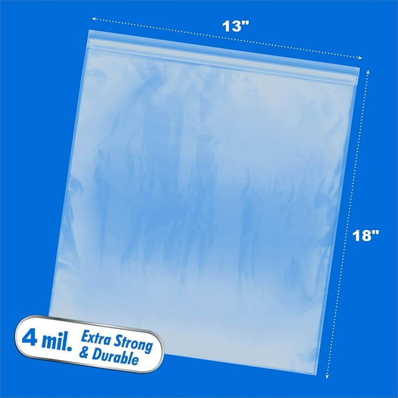 [ Pack of 25 ] X-Large Food Storage Bags, 4 Mill. Heavy Duty Thick Plastic, BPA Food Safe, Big Size Bag for Meal Prep, Camping, Moving, Travel, Vacation, Packing,  (13" x 18'')