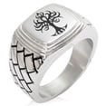 thumbnail image 1 of Stainless Steel Tribal Tree of Life Geometric Pattern Step-Down Biker Style Polished Ring, 1 of 1