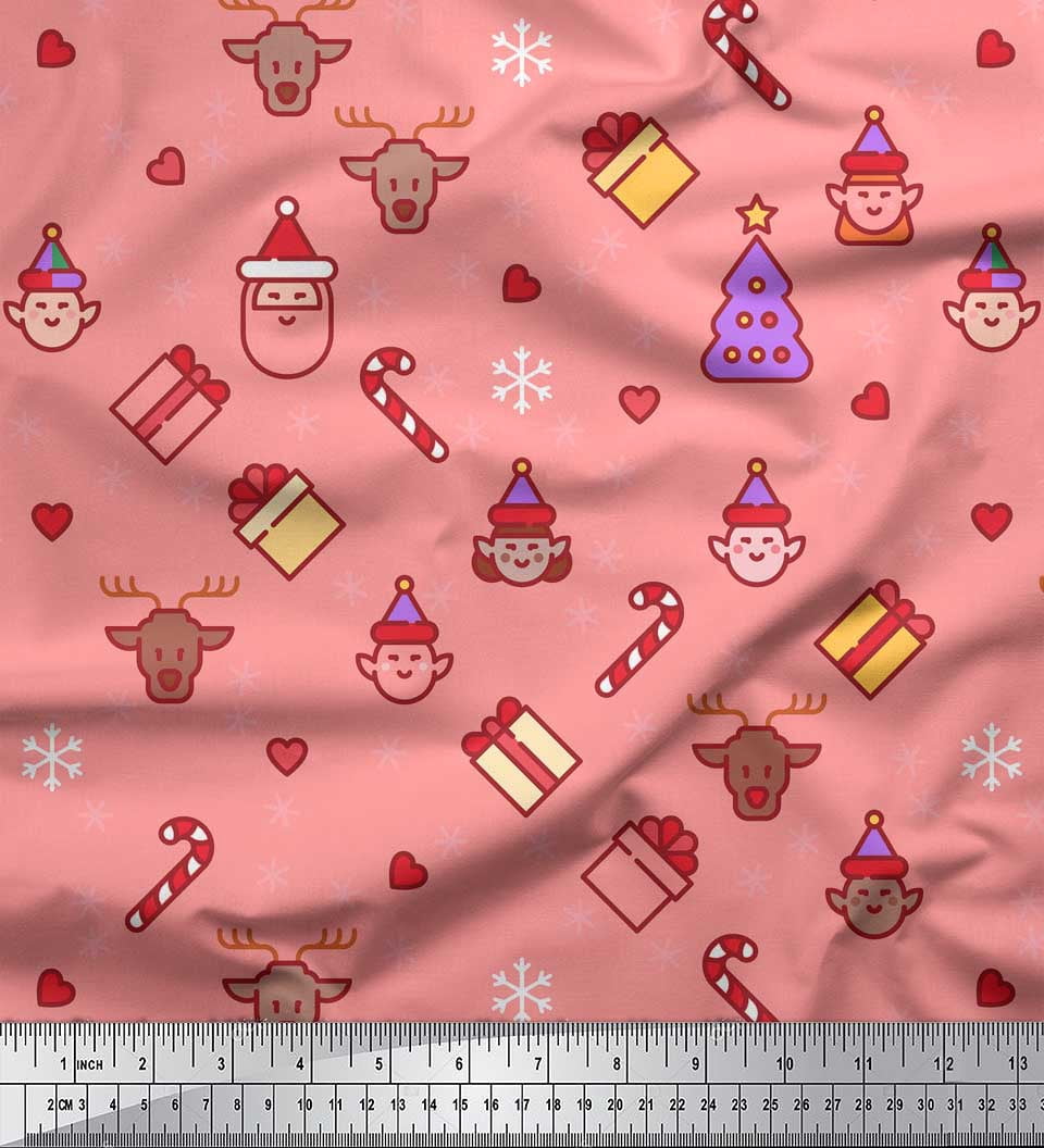 Soimoi Orange Cotton Voile Fabric Christmas Theme Party Print Fabric by the Yard 56 Inch Wide