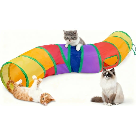 Cat Tunnel for Indoor Cats Large,Cat Tubes and Tunnels Collapsible S-Shape Cat Tubes Kitty Tunnels Interactive Cat Toy with Storage Bag for Cat Small Dogs Ferret Rabbit (Colored 2-Way)