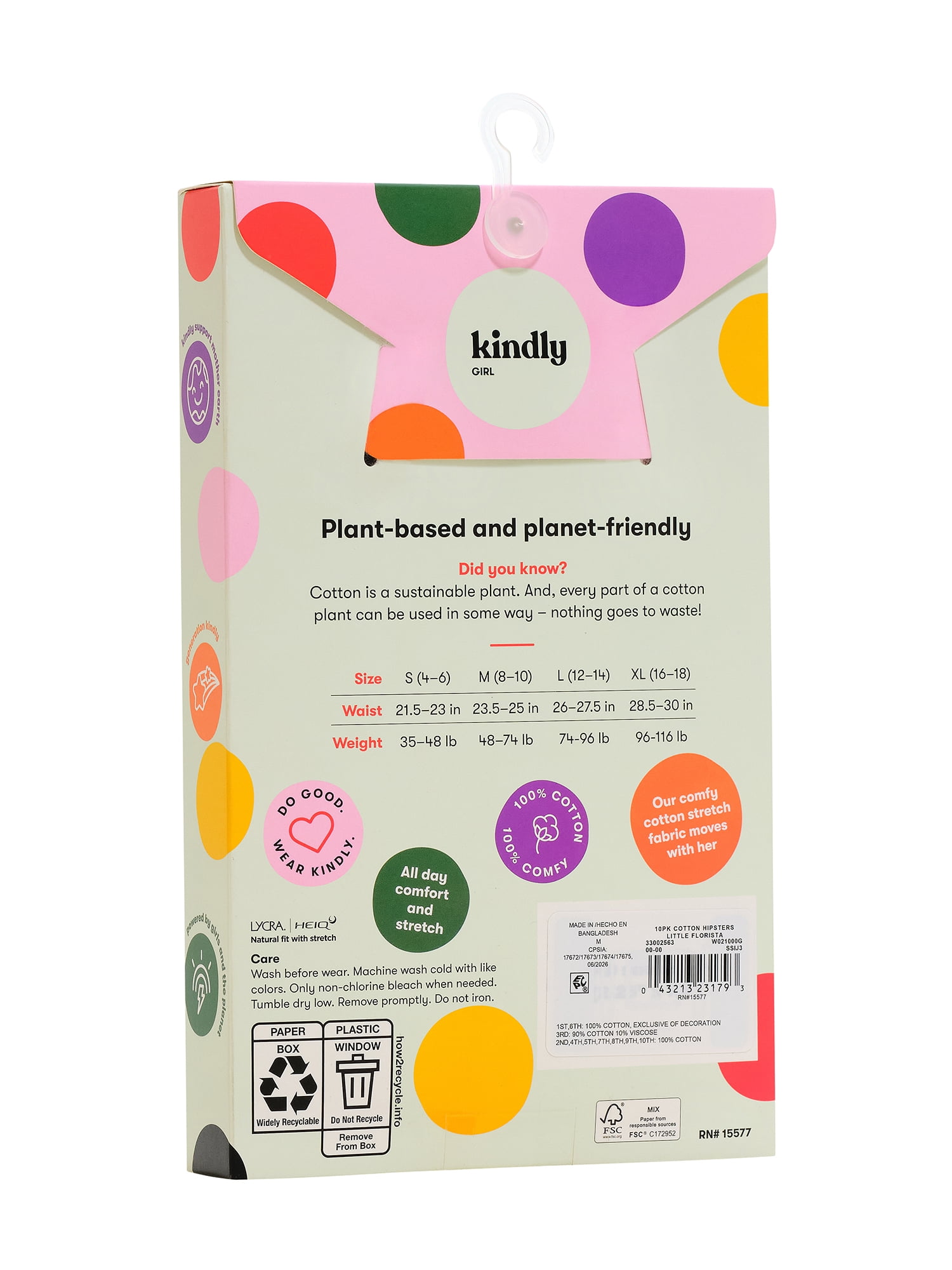 Kindly Yours Girl’s Cotton Hipster Underwear, 10-Pack, Sizes S-XL
