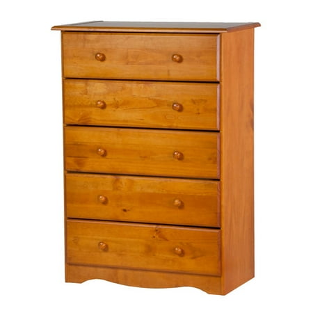 100% Solid Wood 5-Drawer Chest by Palace Imports, Honey Pine Color, 32â w x 44.5â h x 17â d. Metal Antique Brass Knobs Sold Separately. Requires Assembly