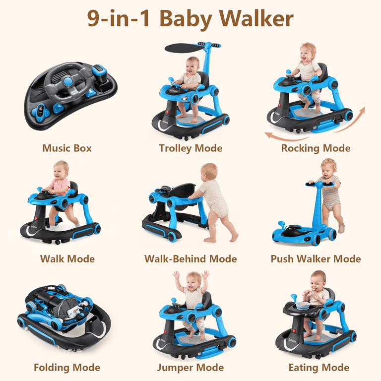 INFANS 6-in-1 Multi-Function Baby Walker, Blue photo 2