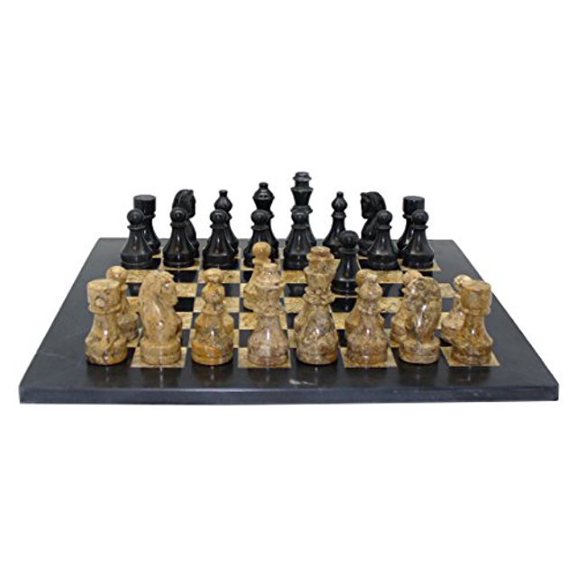 Worldwise Imports 96616CB Juego de ajedrez de mármol coral y negro Worldwise Imports 96616CB