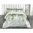 thumbnail image 2 of Ambesonne Eucalyptus Leaves Quilted Bedspread Set 3 Pcs, Leafy Branches, Queen Size, Fern Green Pastel Yellow, 2 of 4