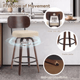 thumbnail image 3 of EHANCIS 26" Swivel Counter Height Bar Stools Set of 2, Boho Rattan Back Kitchen Island Chairs, PU Leather Upholstered Seat & Walnut Wood, Beige, 3 of 9