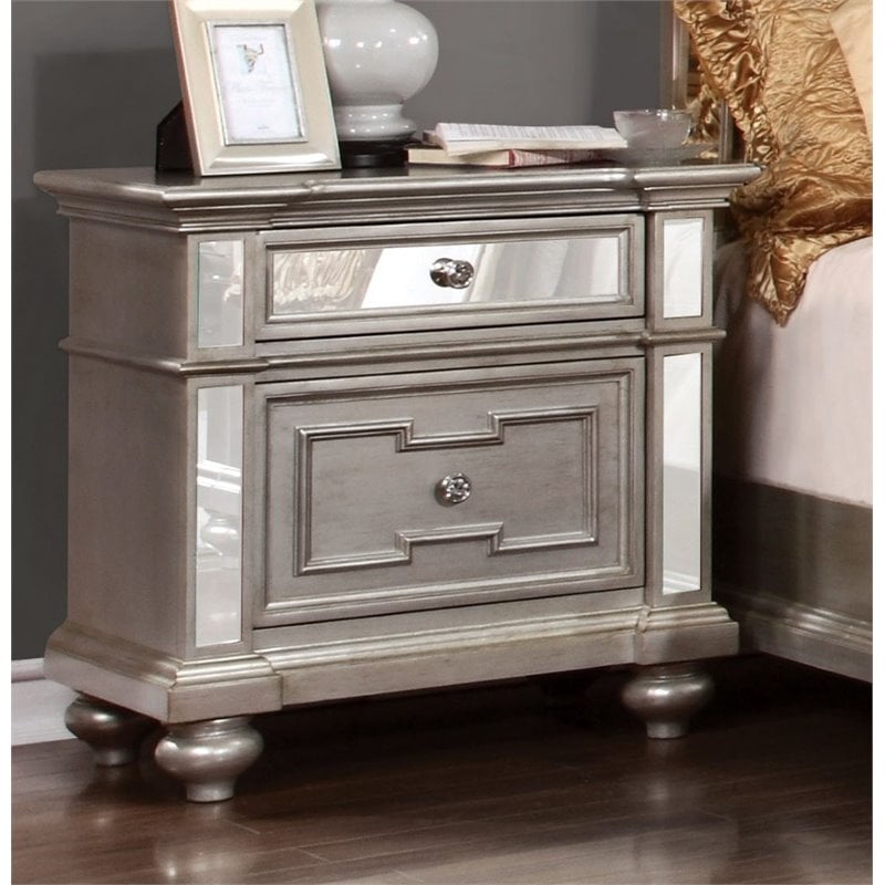 Furniture Of America Farrah 2 Drawer Mirrored Nightstand In Silver Furniture Of America Farrah 2 Drawer