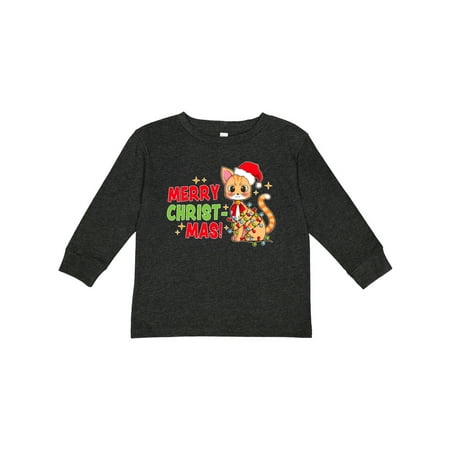 

Inktastic Merry Christmas Cute Cat with Colorful Lights Gift Toddler Boy or Toddler Girl Long Sleeve T-Shirt