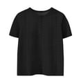 thumbnail image 5 of CFLVAEK Girls Eyelet Shirt Casual Summer Short Sleeve Tshirt Cute Crewneck T Shirts Solid Color Embroidered Kids Tops Black 3-4 Years, 5 of 5