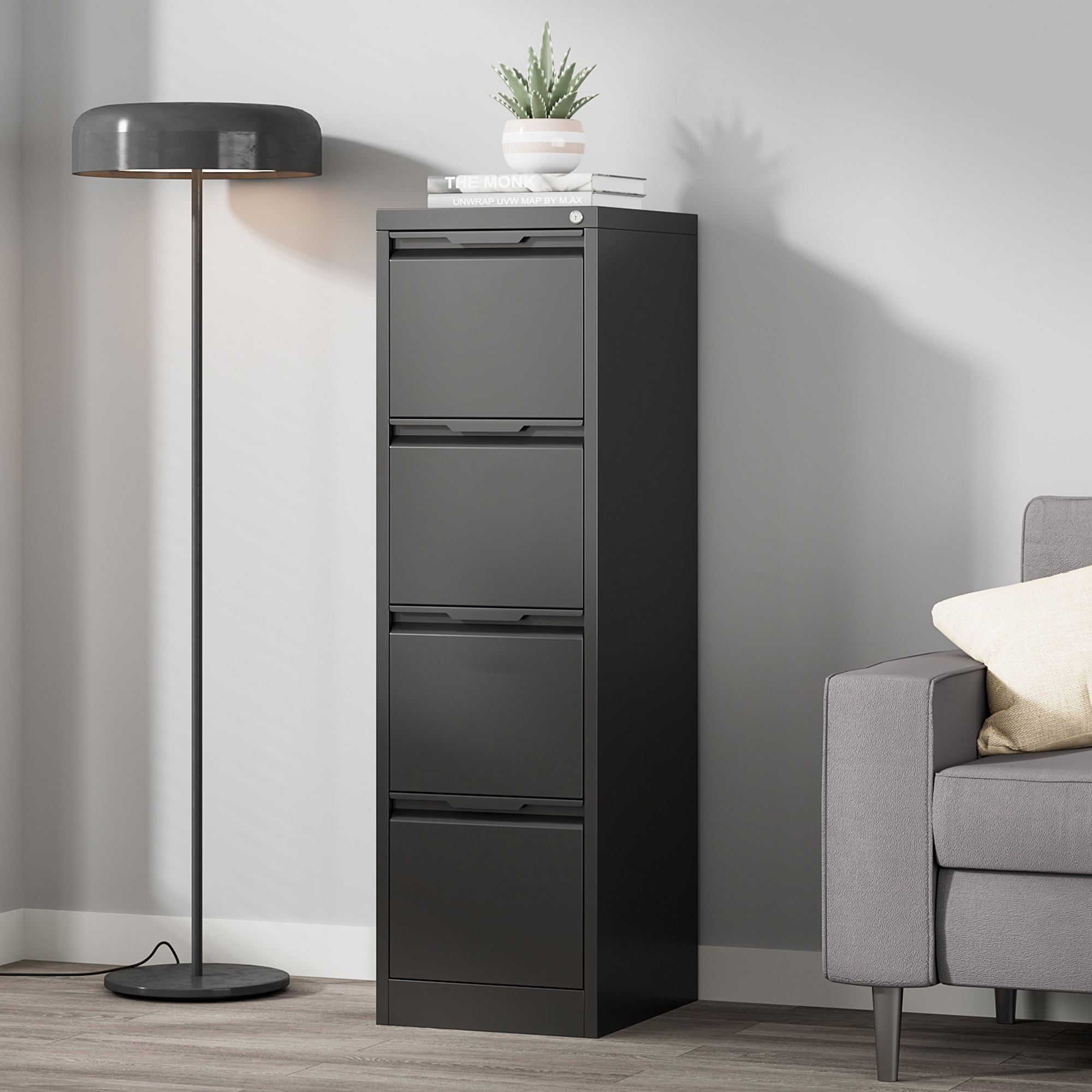 4 Drawer File Cabinets with Lock, Small Filing Cabinets for Home Office, Metal Vertical File Cabinets, Under Desk File Cabinet Organizer for Legal/Letter Size File, Easy Assembly