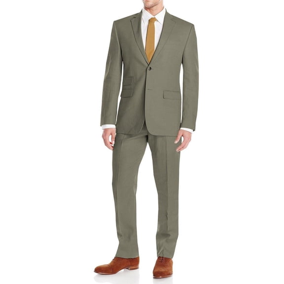 Mens Ticket Pocket 2-piece Olive Cotton Modern Fit Suit DTI