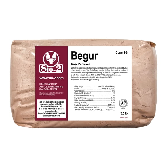 SIO-2 Begur Rose Porcelain Ceramic Clay 3.5 lb, Cone 5-6, High Fire Kiln-Fired Clay