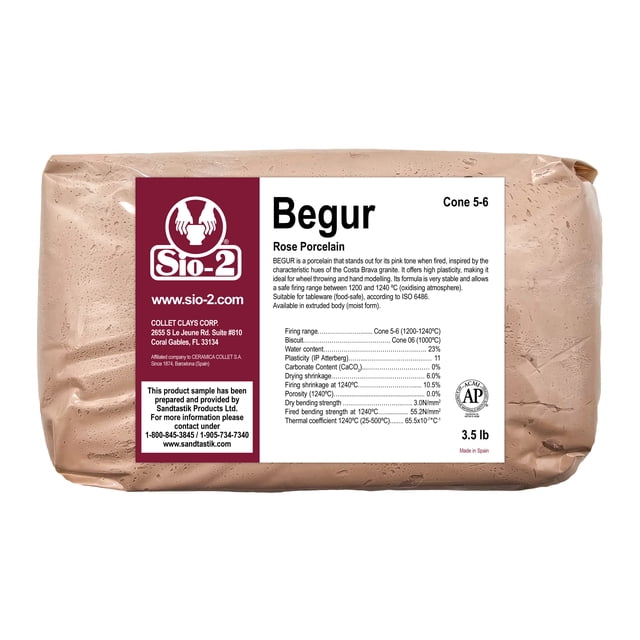 SIO-2 Begur Rose Porcelain Ceramic Clay 3.5 lb, Cone 5-6, High Fire Kiln-Fired Clay