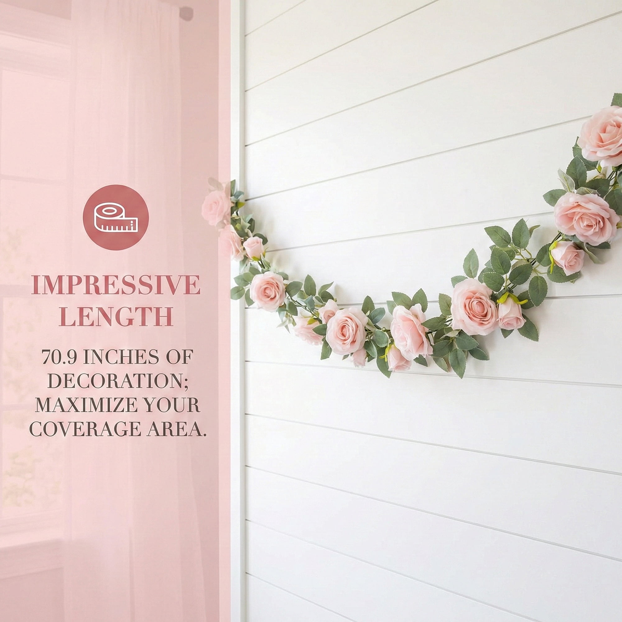 Unique Bargains Artificial Eucalyptus Garland Faux Flower Vine Rose Pink 71inch