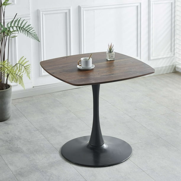31.49 Black Walnut Square Dining Table for 4 Mid Century Modern Dining Room Table with MDF Tabletop and Pedestal Base Tulip Table for Kitchen