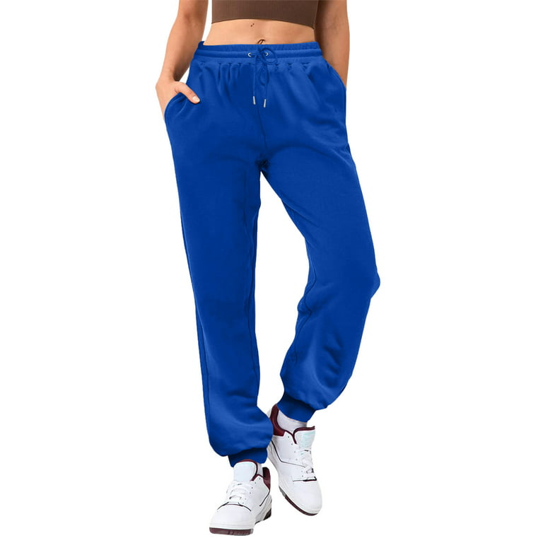 Gzea Business Casual Pants for Women Size 14 Stretch Ladies Solid Color  Drawstring Elastic Waist Casual Loose Foot Fleece Sweatpants Blue,S
