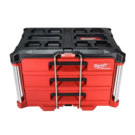 Milwaukee PACKOUT 3-Drawer Tool Box – Modular Storage with Locking Security Bar & Quick-Adjust Dividers - Perfect for Jobsite, Garage, or Tactical Applications - 48-22-8443