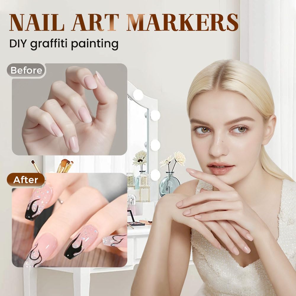 12 Colors Nail Art Pens Set, Upgrade DIY Nail Art Marker Drawing Painting Liner Pen, for Graffiti Dotting Drawing Painting Point Liner, Kit Home Nail Salon DIY