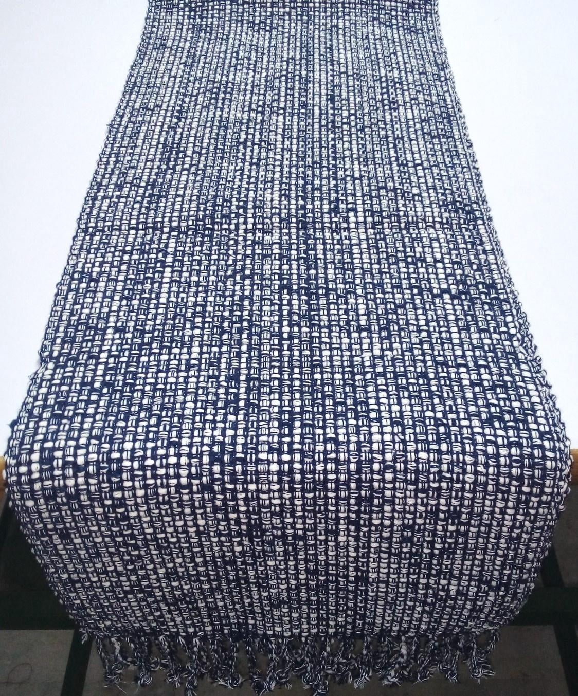 Tone on Tone Natural Look Woven 100% Cotton Runner 13" x 72", Navy Blue