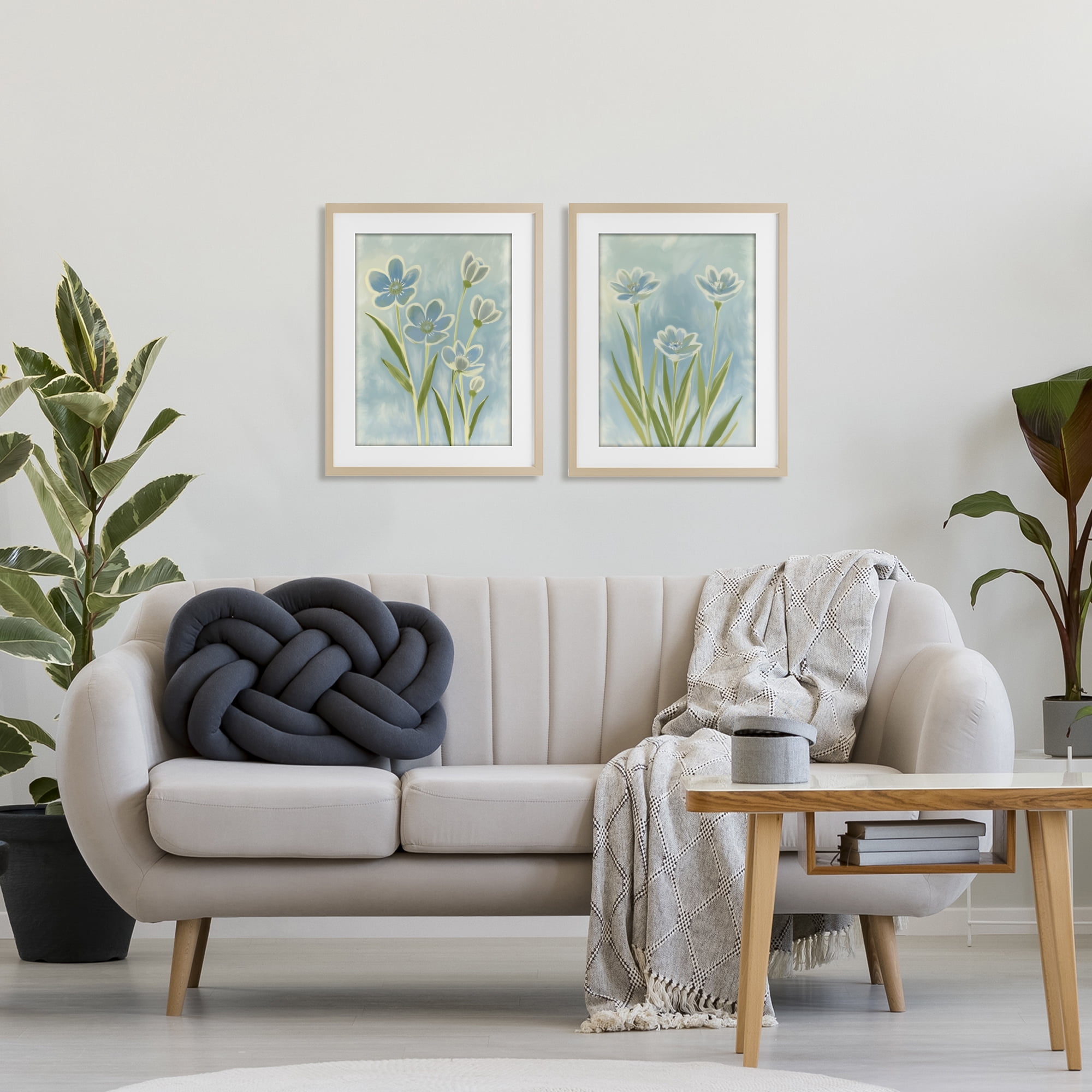 Stupell Industries Contoured Blue Petals 2 Piece Birch Framed Print Under Glass Set, design by Kim Allen