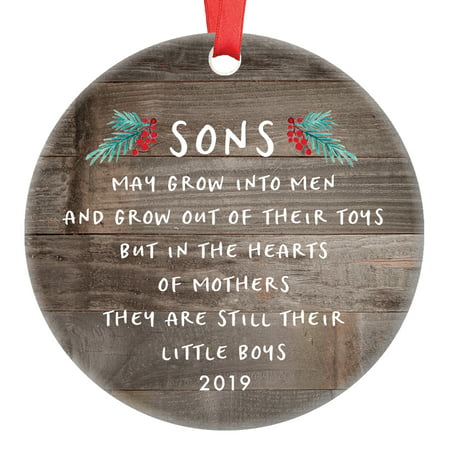 Gift for Son, Christmas Ornament 2019 Sons In The Hearts of Mothers Poem Present Idea, Mom from Child Xmas Ceramic Farmhouse 3