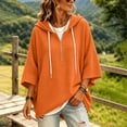 thumbnail image 4 of QIUOMBBP Half Zip Hoodies for Woman Drawstring Loose Waffle Knit Pullover Sweater 3/4 Sleeves Oversized Hooded Sweatshirts Orange XL, 4 of 4