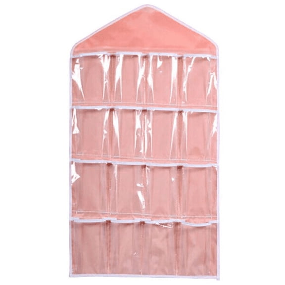 HLONK 3Pcs 16 Pockets Clear Over Door Hanging Bag Shoe Rack Hanger Underwear Socks Bra Closet Storage Tidy Organizer(Pink Blue Green)