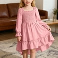 thumbnail image 2 of Afdoent Toddler Girls Dress With Square Neck Flutter Sleeves And Flared Hem Elegant Ruffle Trim Boho Length Party Dress For Toddler Kids 4-5 Years, 2 of 9