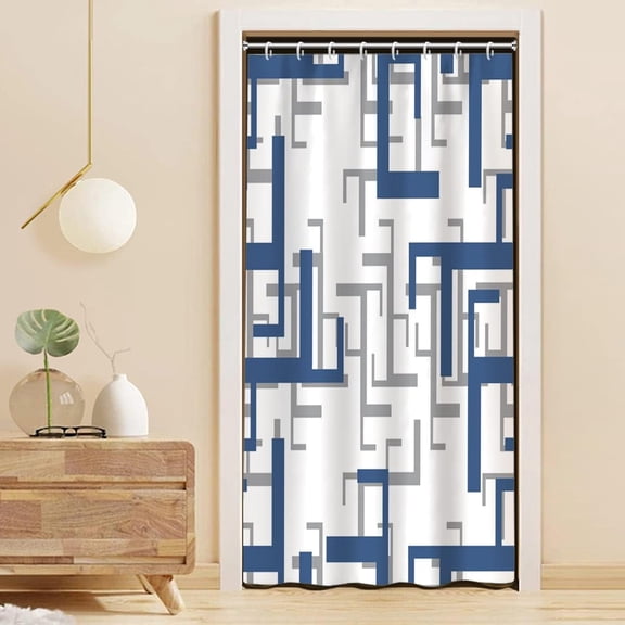 Boho Shower Curtain Geometrical Fabric Shower Curtain for Bathroom Blue Grey Geometry Lines Textured Waterproof Shower Curtain Set with Hooks 36x72 inches