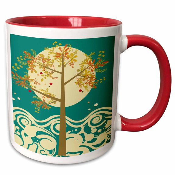 3drose, Pretty Modern Summer Tree Nature Design, 11oz Two-tone Red Mug