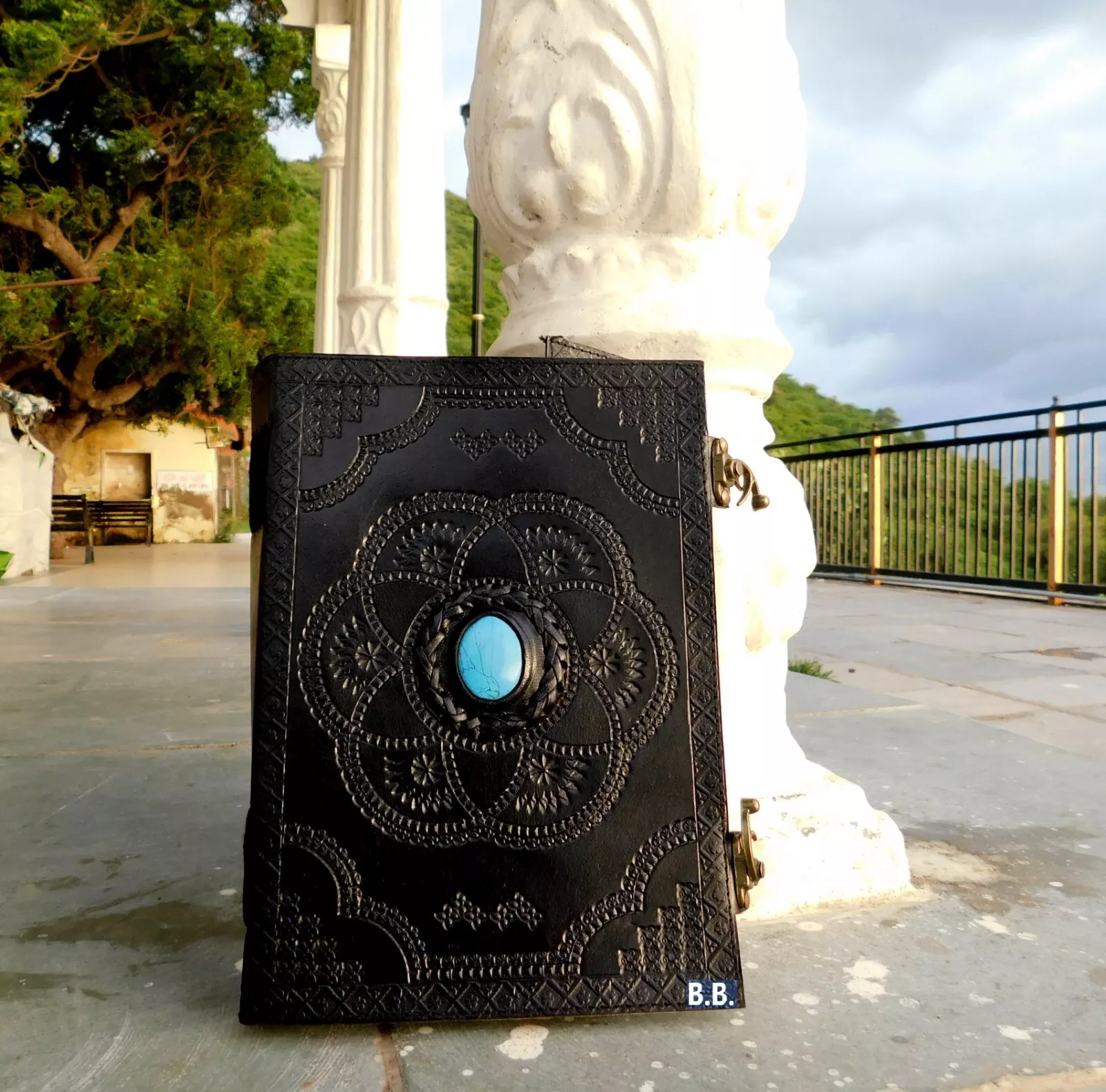 Handcrafted Grimoire Book of Shadow Journal Blue Stone Leather Bound Antique Style Diary Notebook For Men & Women Office Stationary Use