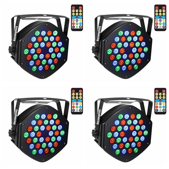 Par Lighting for Stage, 36x1W LED RGB 7 Channel with Remote for DJ KTV Disco Party (4 PCS)