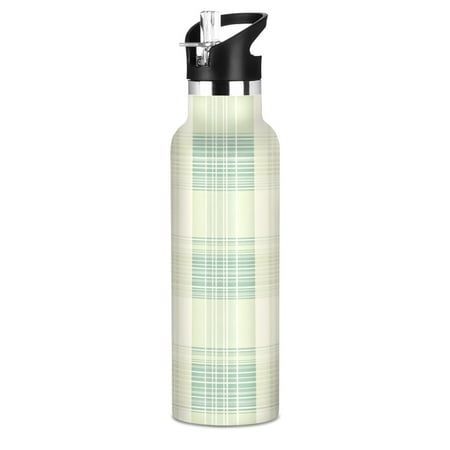

Kids Insulated Stainless Steel Sports Water Bottle 600ml (20oz) BPA-Free Light Green Plaid