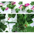 thumbnail image 4 of Nvzi Artificial Vines 2pcs Artificial Morning Glory Trumpet Flower Vine Fake Green Plant Home Garden Wall Fence Outdoor Wedding Hanging Baskets Decor(Purplish red), 4 of 5