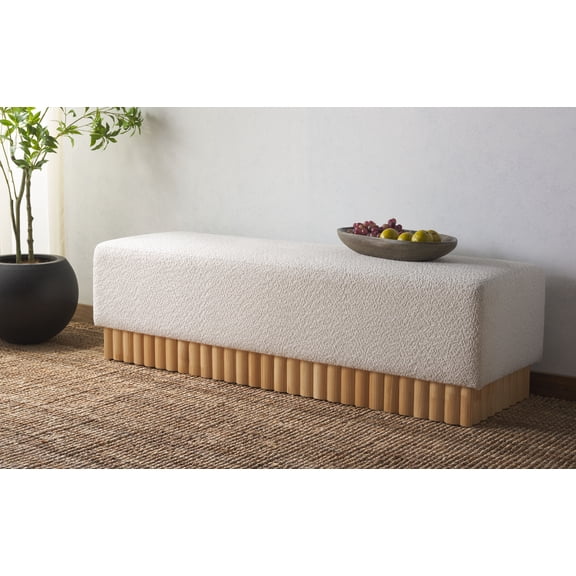 Safavieh Couture Tylie Boucle Scandinavian Bench, Ivory/Natural