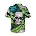 thumbnail image 3 of Picia Skull and Palm Leaves Gentle Cotton Regular Fit Short Sleeve Casual Hawaiian Shirt for Men-XX-Large, 3 of 9