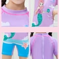 thumbnail image 4 of Rggeeun Baby Girls One-Piece Cartoon Print Short Sleeve Crew Neck Back Zipper Knit Slim Fit Elastic with Matching Hat for Summer Resort Swimming Stylish Swimwear,Purple,8-9 Years, 4 of 8