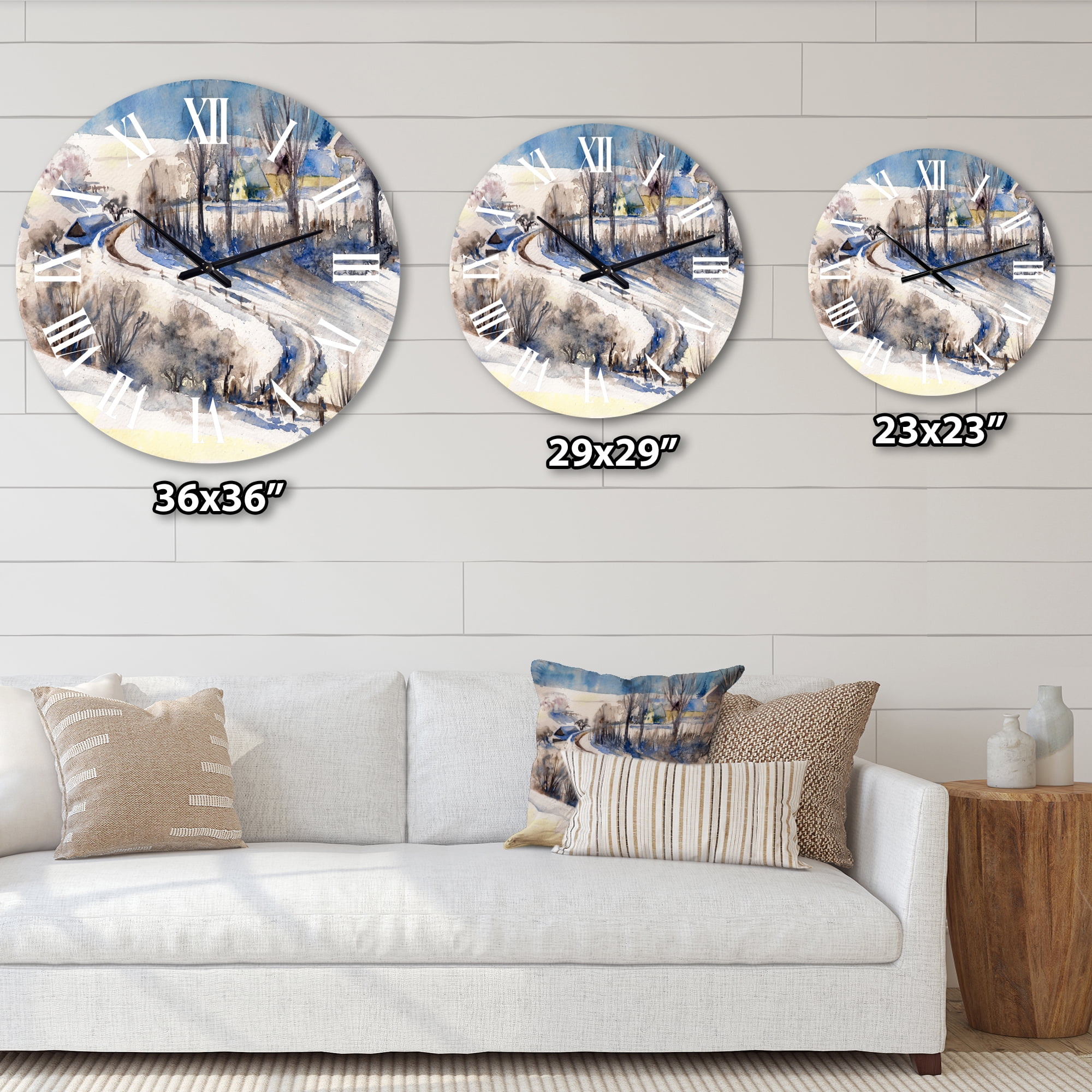 Designart 'Country Road In Winter Times I' Traditional Wall Clock