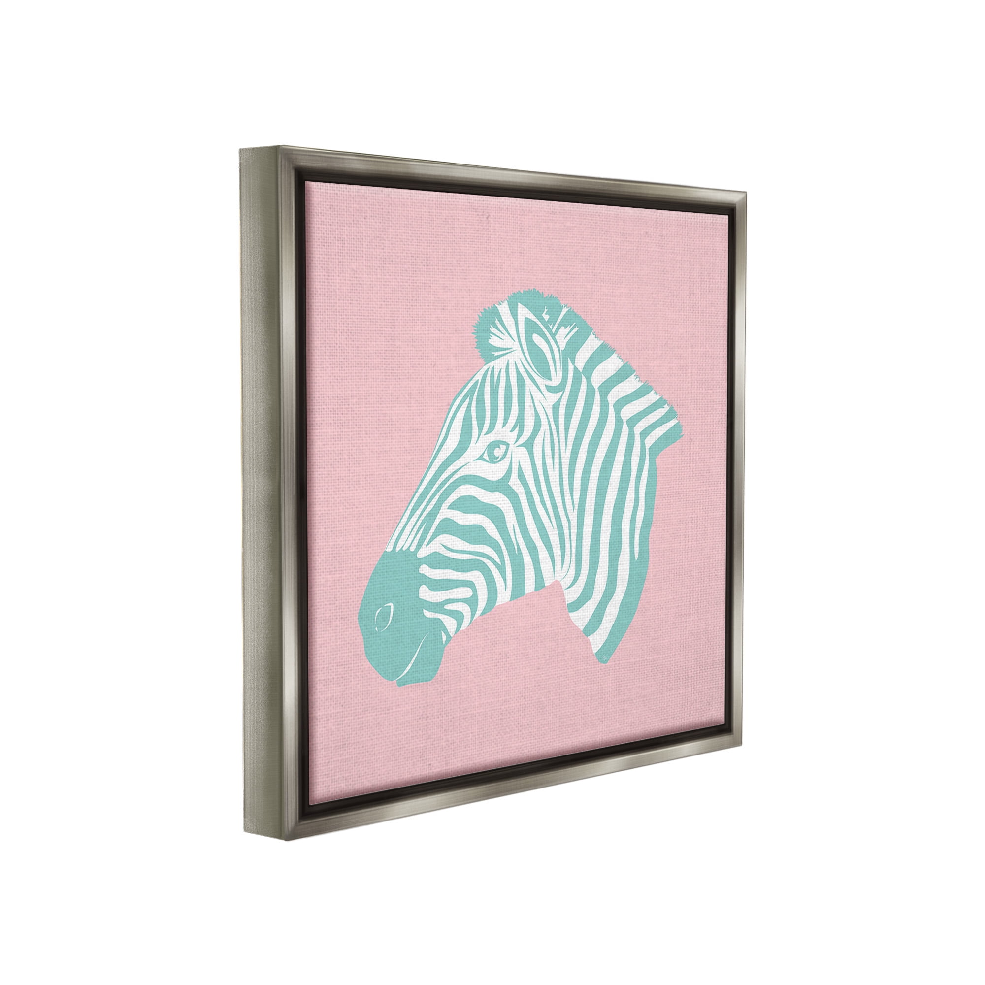Stupell Industries Pink & Blue Zebra Animals & Insects Painting Gray Floater Framed Canvas Art Print Wall Art, 25 x 25