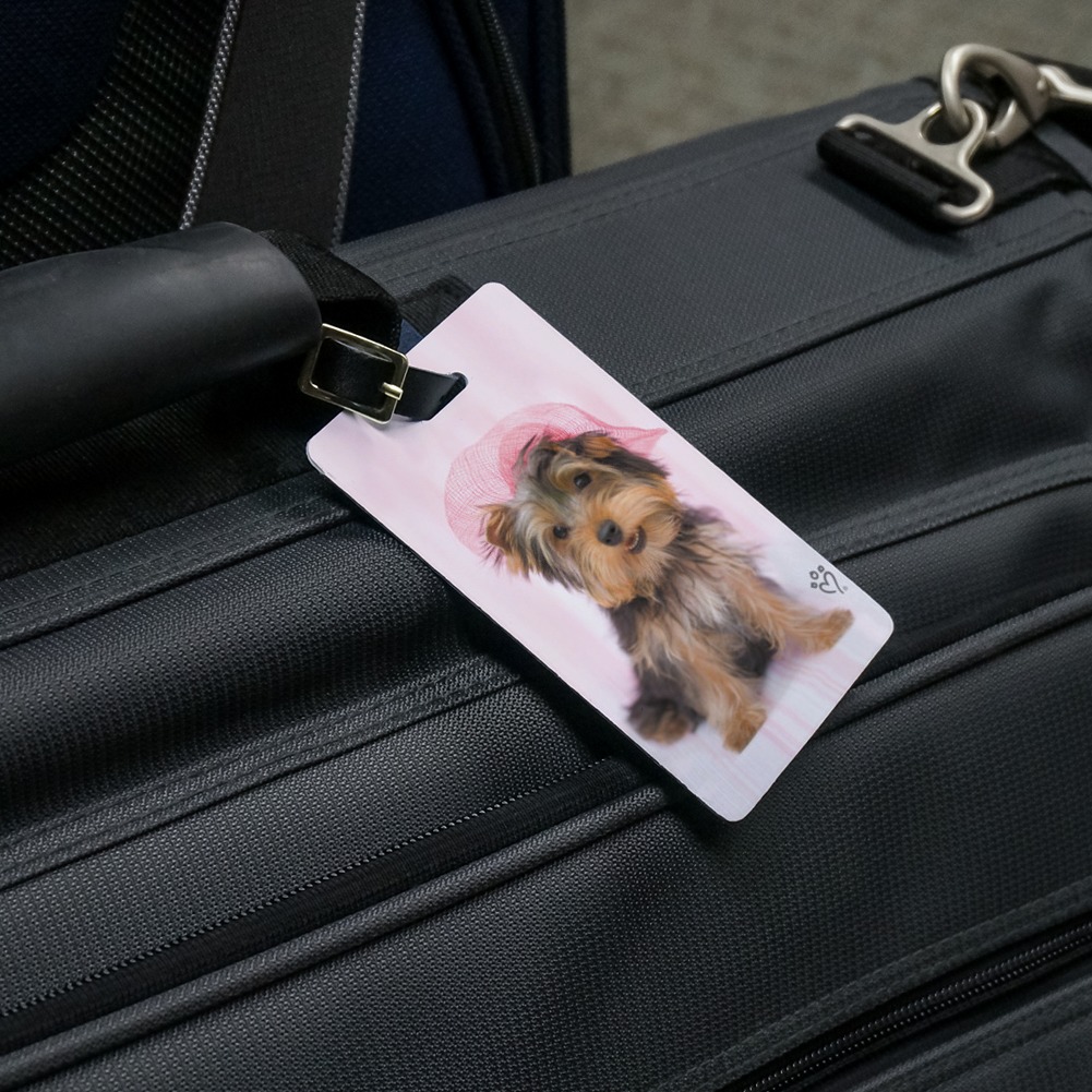 Yorkie Yorkshire Terrier Dog Pink Hat Luggage ID Tags Suitcase Carry-On Cards - Set of 2 - image 2 of 4