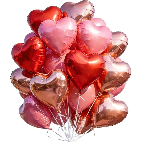 pink rose and red Balloons, Heart Love Foil Helium Balloons for Valentines Day Birthday Wedding Bridal Engagement Party Anniversary Decorations