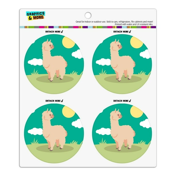 Cute and Fluffy Alpaca Refrigerator Fridge Locker Vinyl Circle Magnet Set